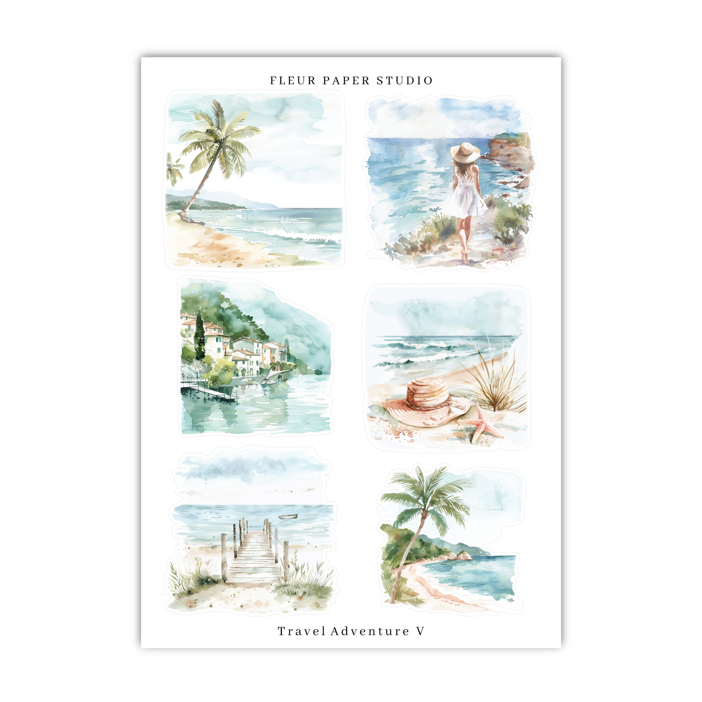 a watercolor painting of a beach scene