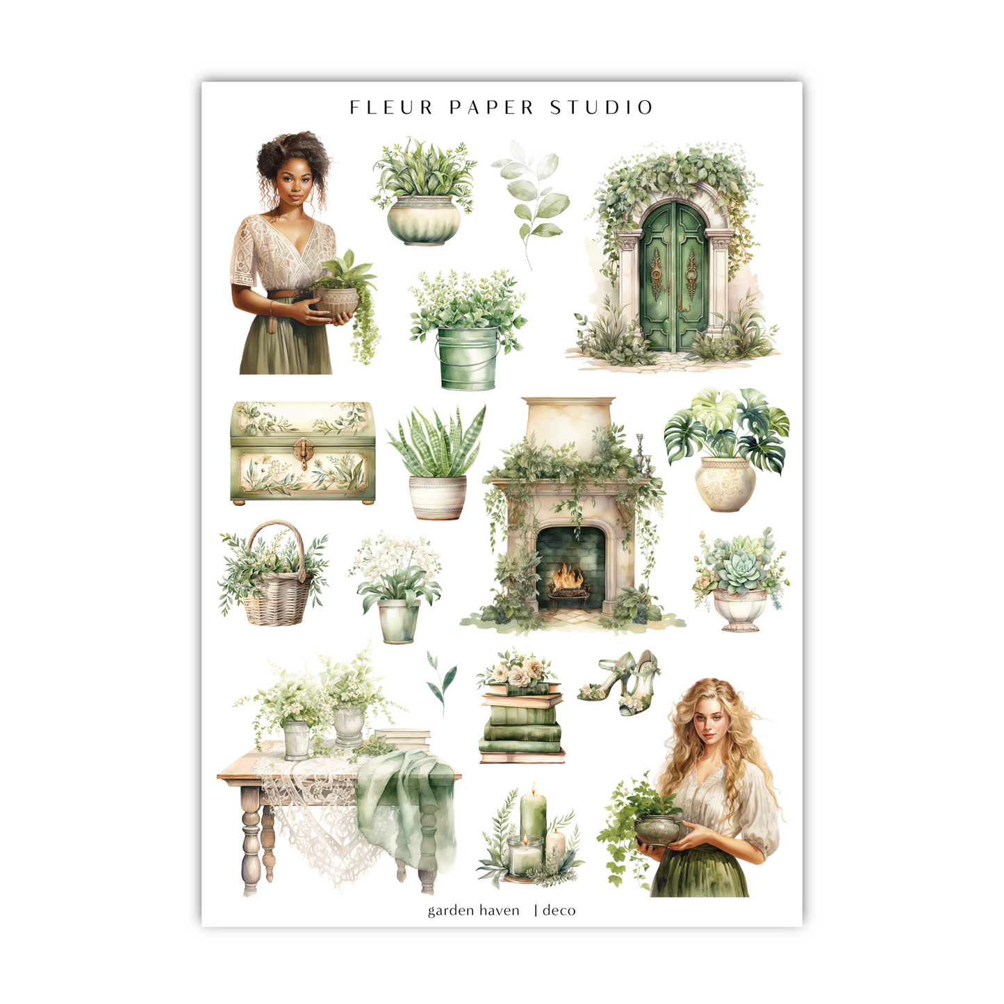 a poster of a woman surrounded by potted plants