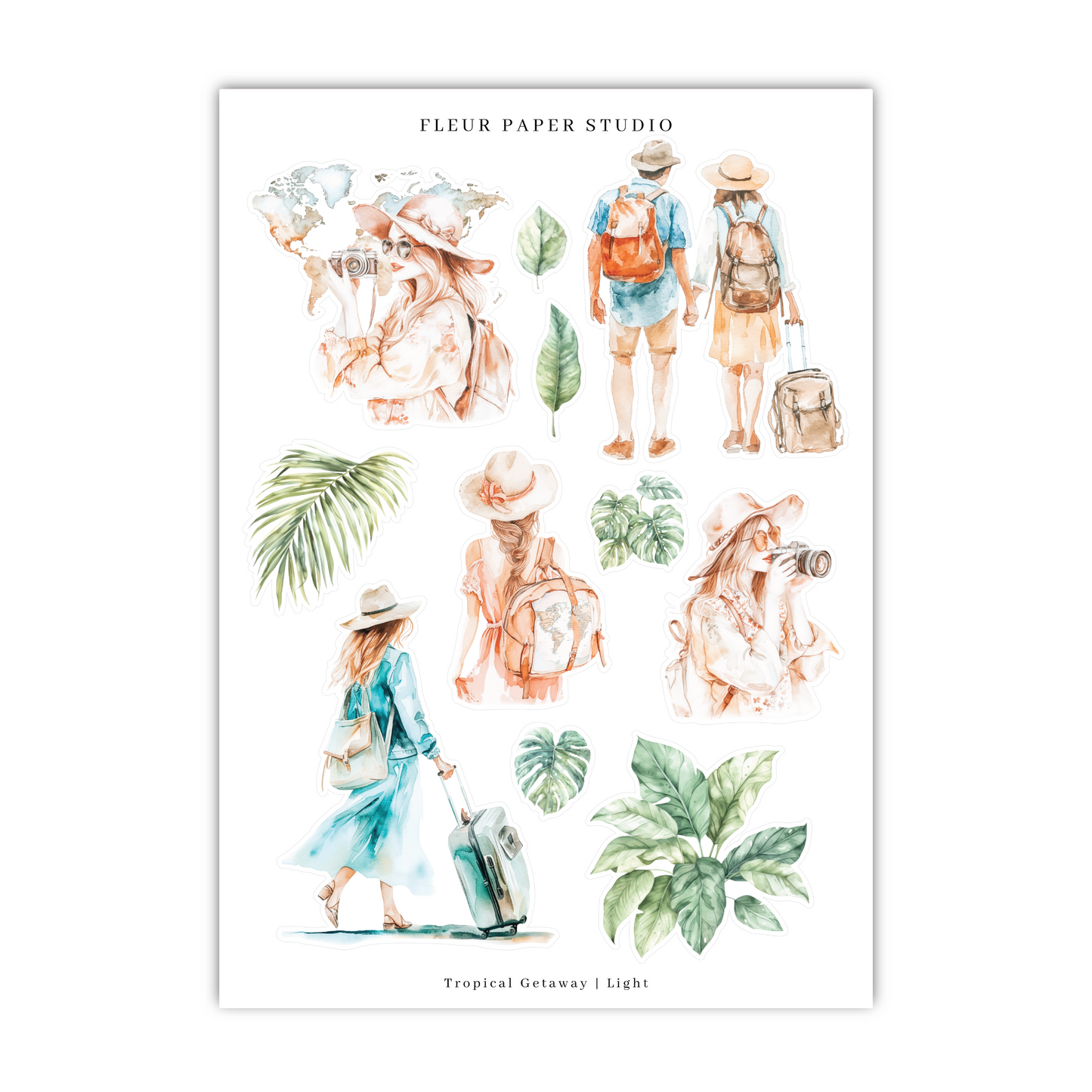 a watercolor drawing of people walking and carrying luggage