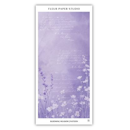 The image is a poster featuring a purple background with white flowers and cursive text.
