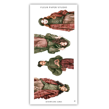 The image is a collage of four different illustrations of women wearing winter clothing, including coats, scarves, and hats.
