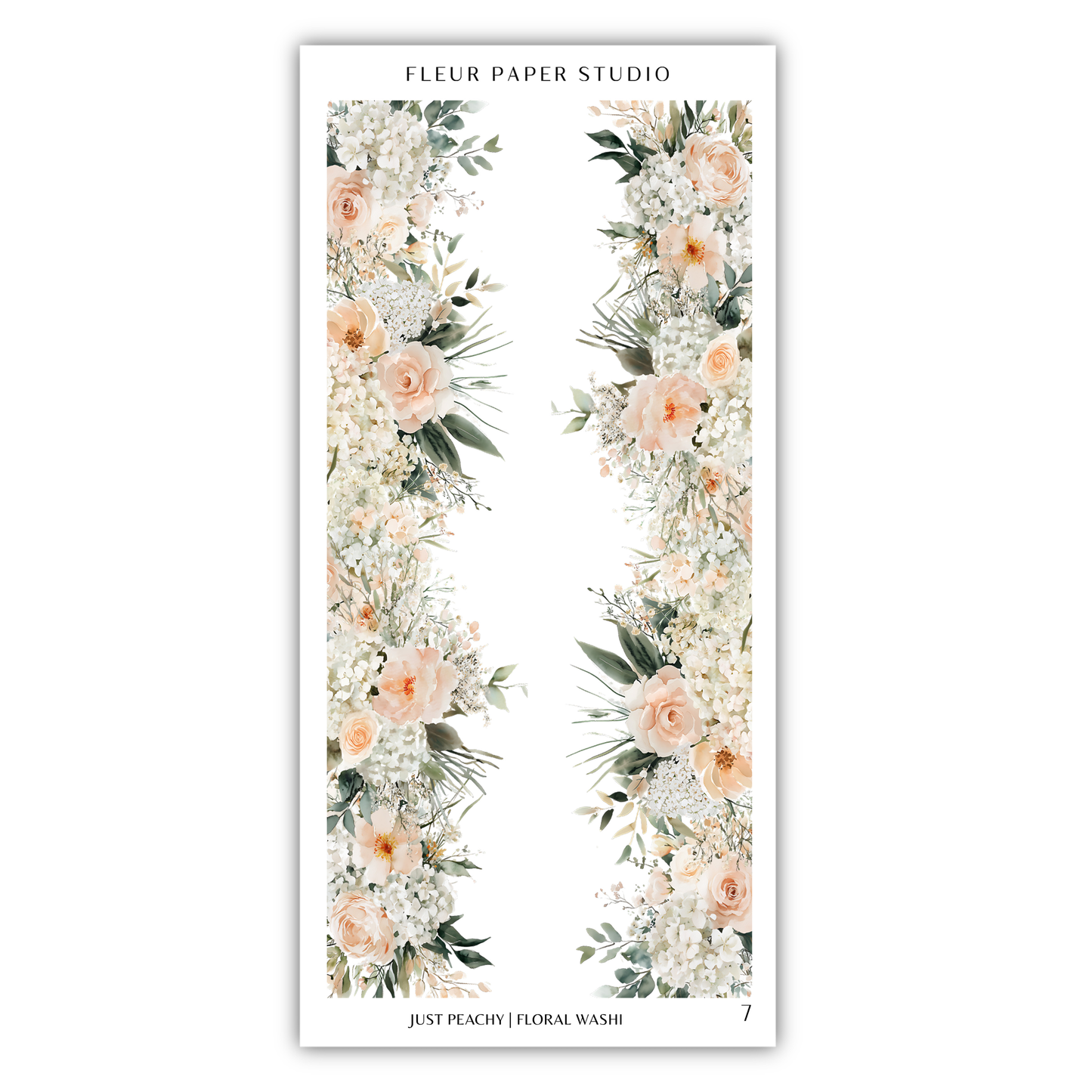 a floral arrangement with white and peach flowers, along with greenery, displayed on a white background.
