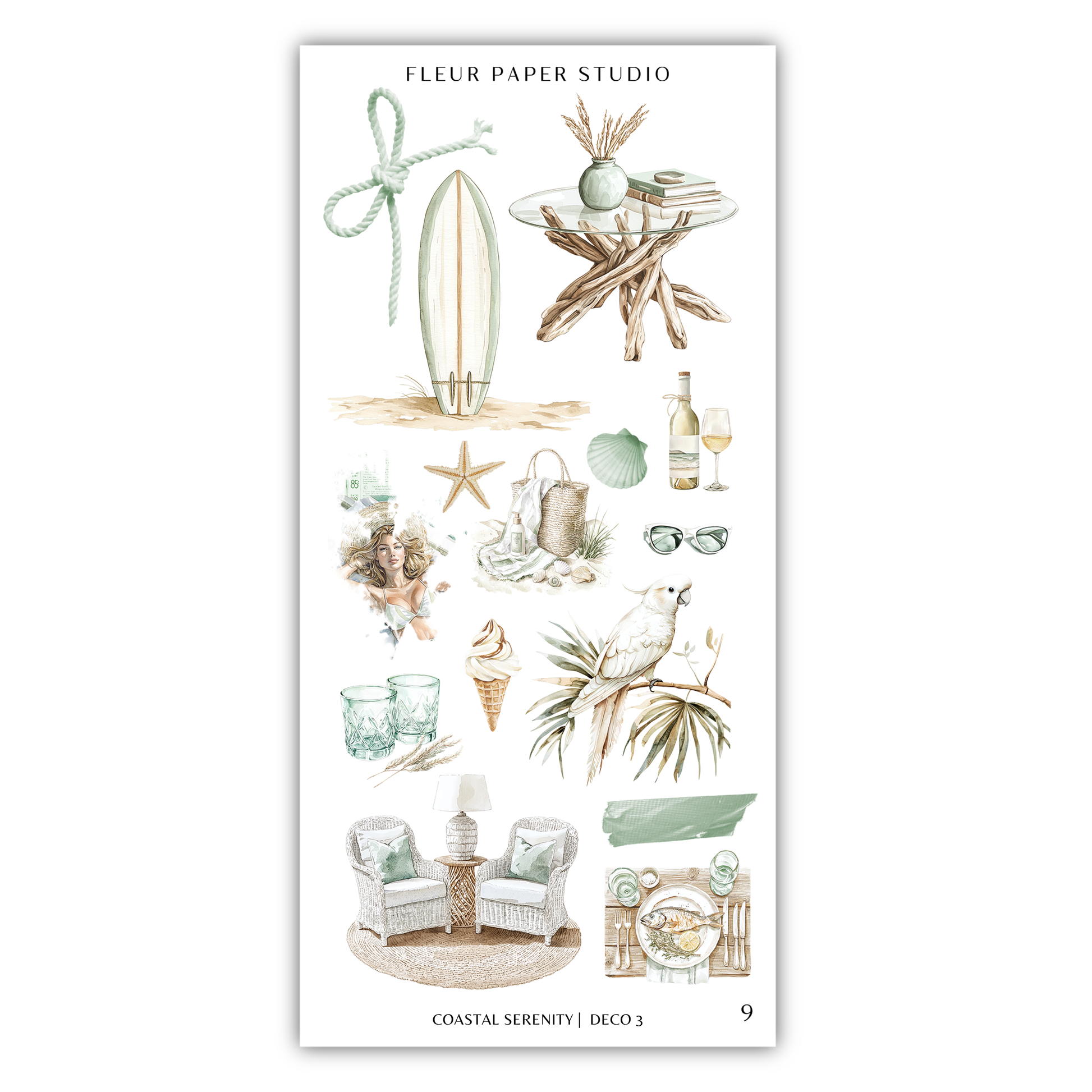 a sticker sheet with various items on it