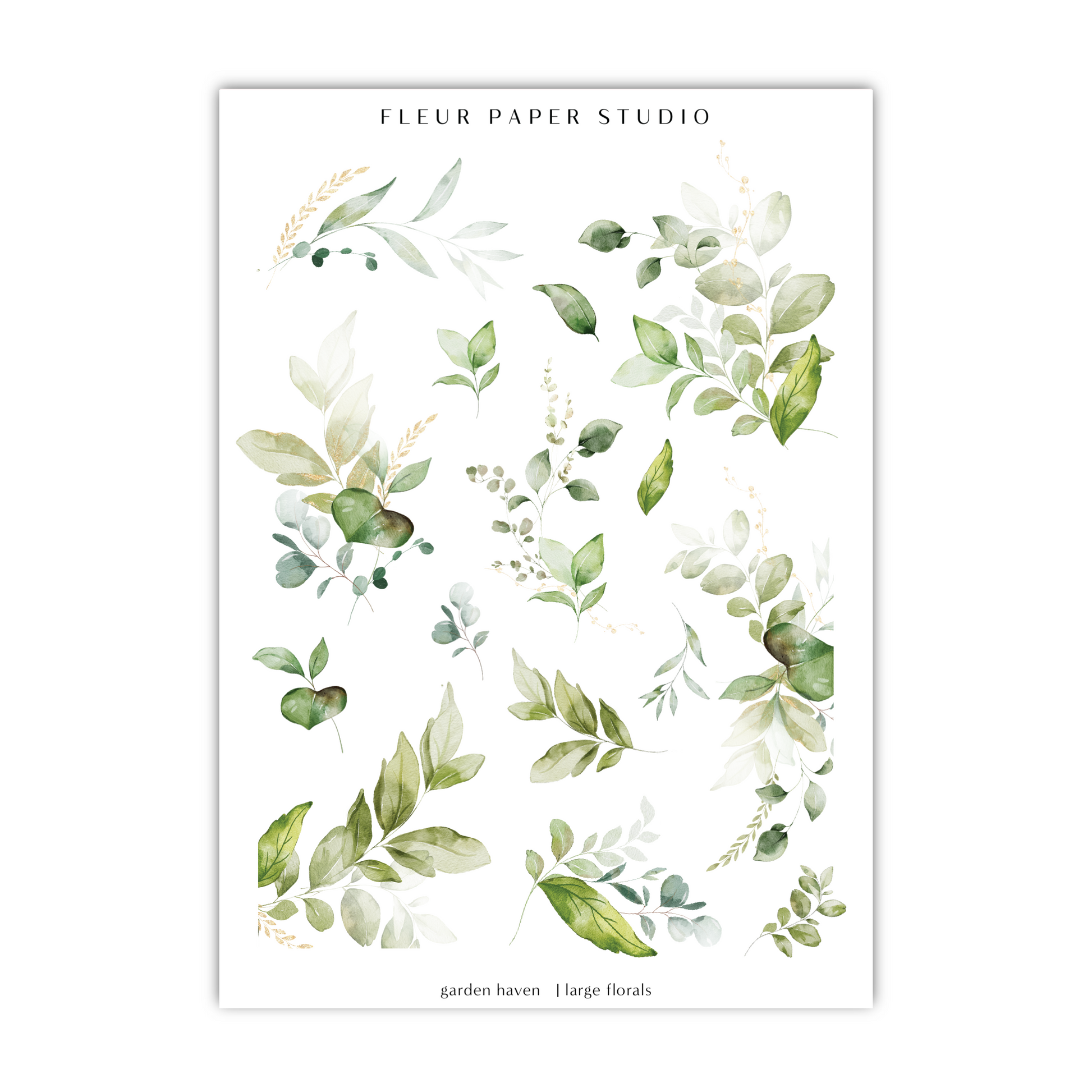 a watercolor painting of green leaves on a white background
