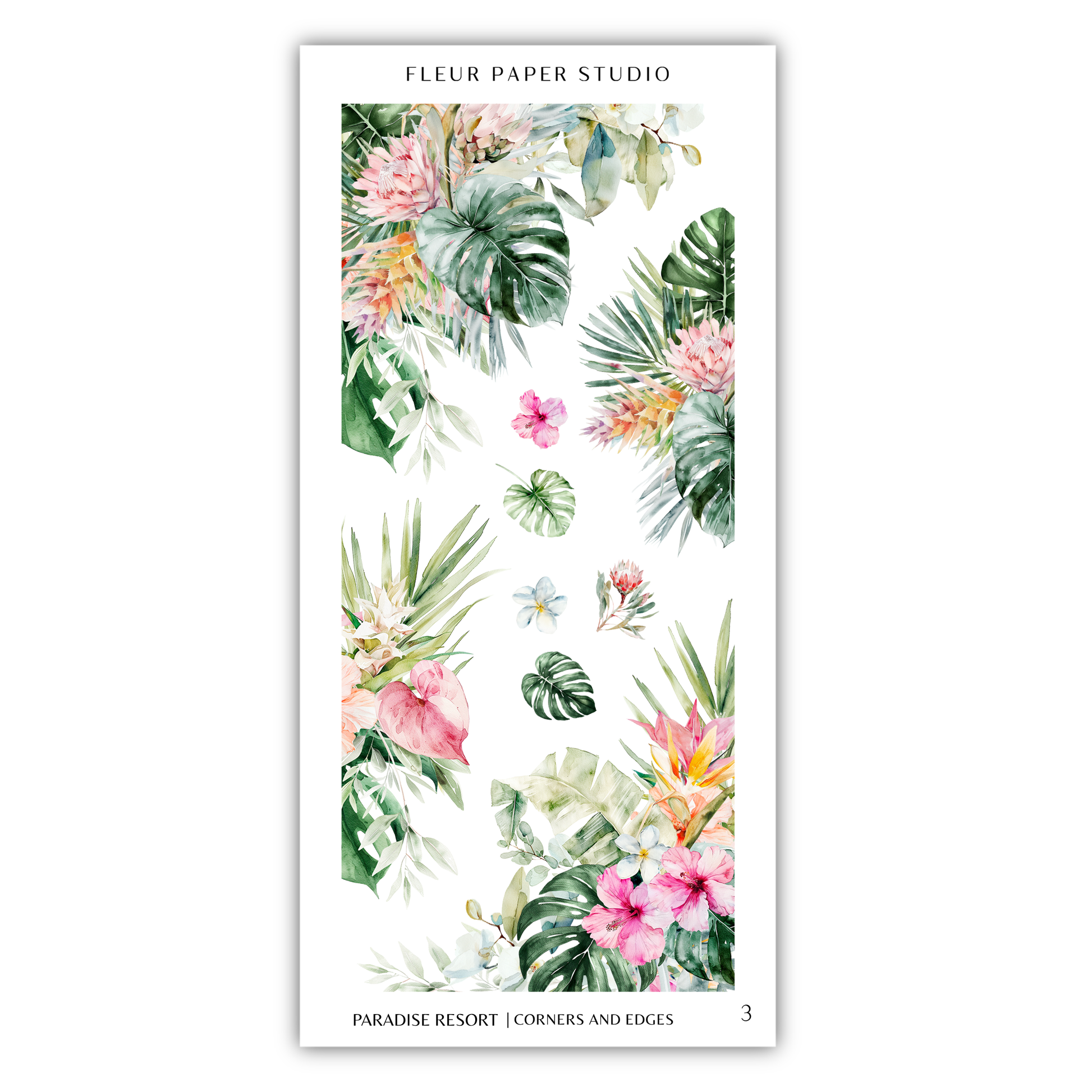 The image is a collage of various tropical flowers and leaves, including palm leaves, hibiscus flowers, and other colorful blooms. The flowers are arranged in a visually appealing manner, creating a vibrant and lush tropical scene.