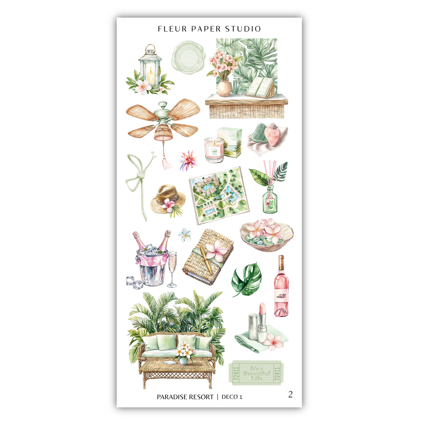 a sticker sheet with a variety of items