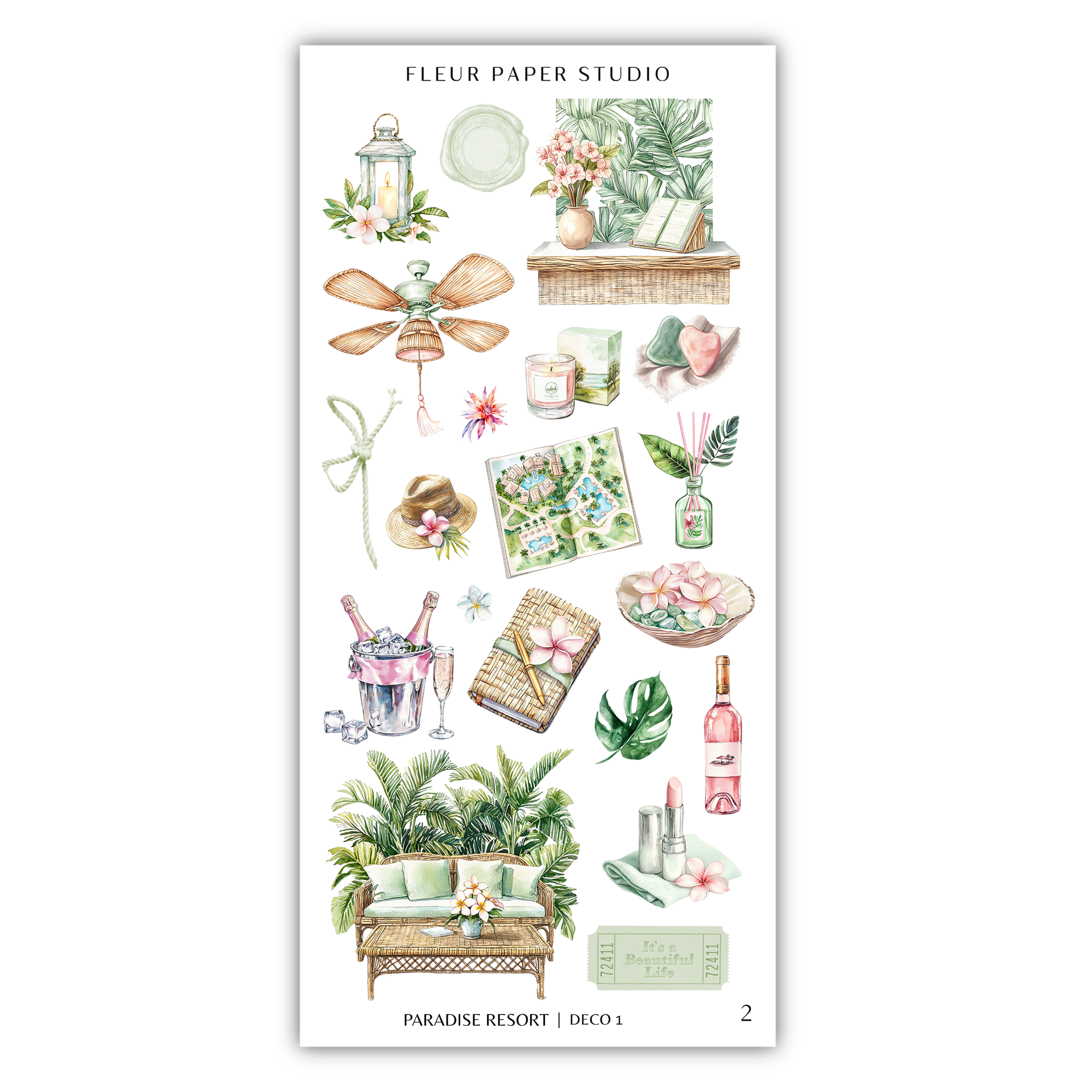 a sticker sheet with a variety of items