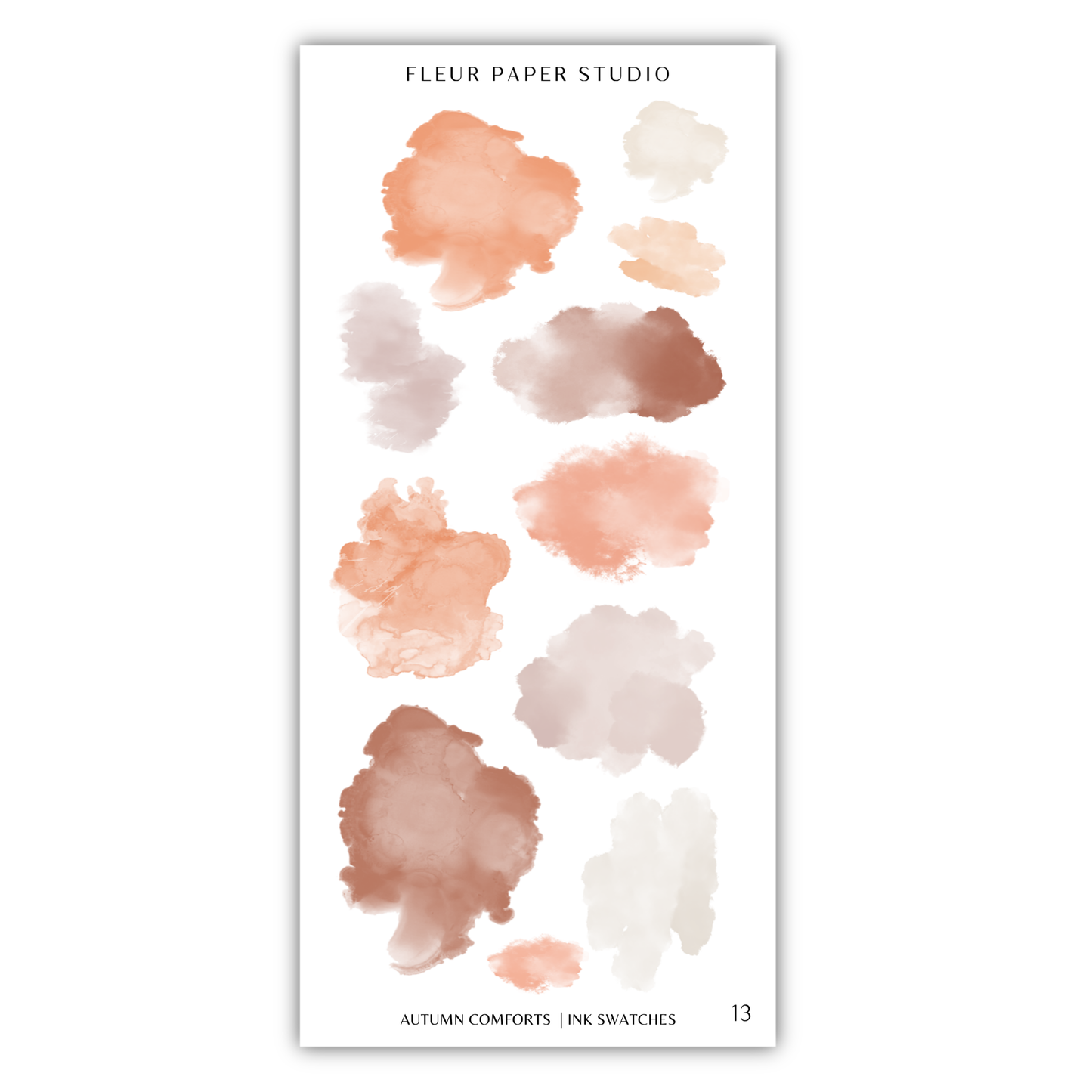 The image is a collection of abstract watercolor brush strokes in various shades of orange, brown, and beige, arranged in a vertical format.