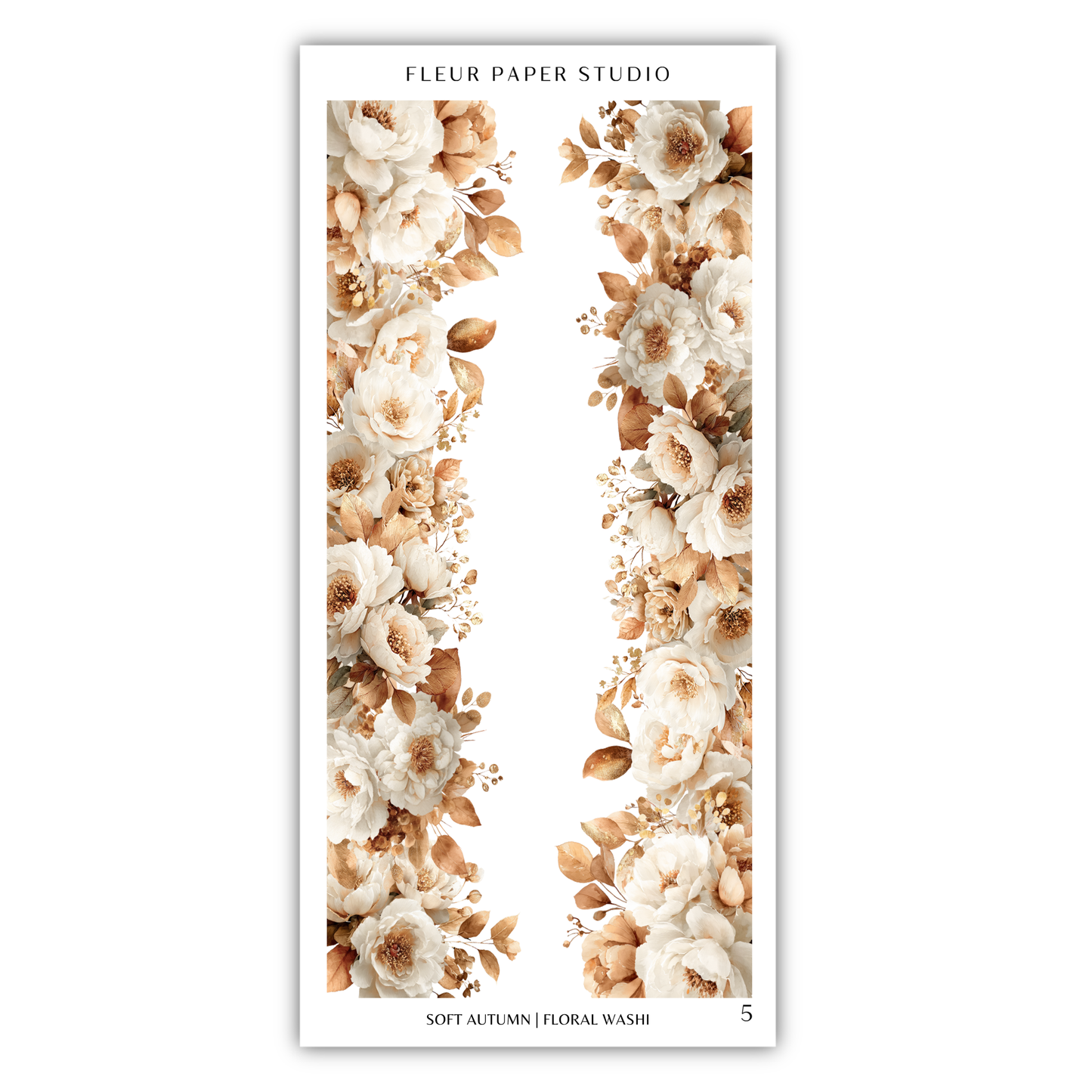 a floral design with white and peach-colored flowers arranged in a vertical pattern.