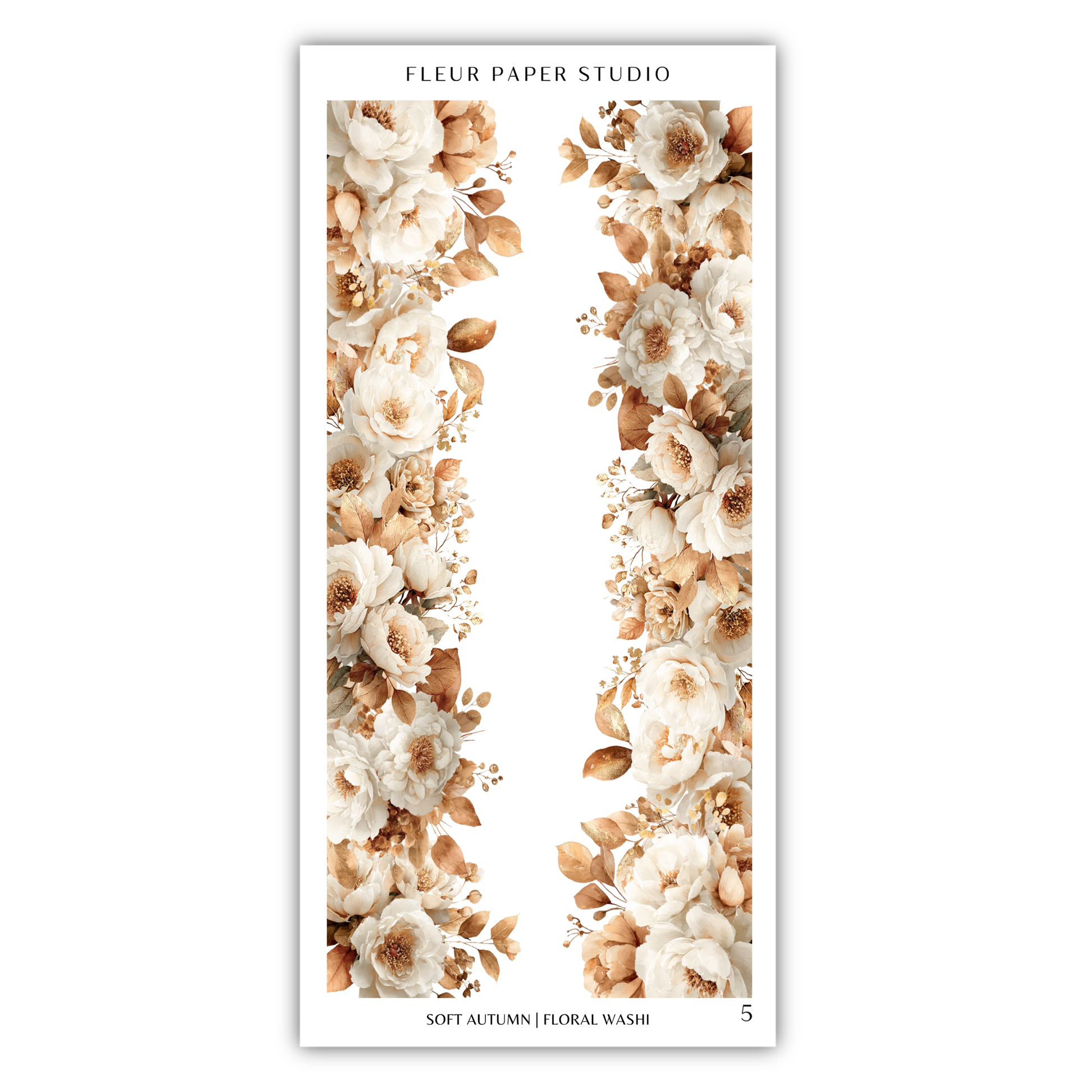 a floral design with white and peach-colored flowers arranged in a vertical pattern.