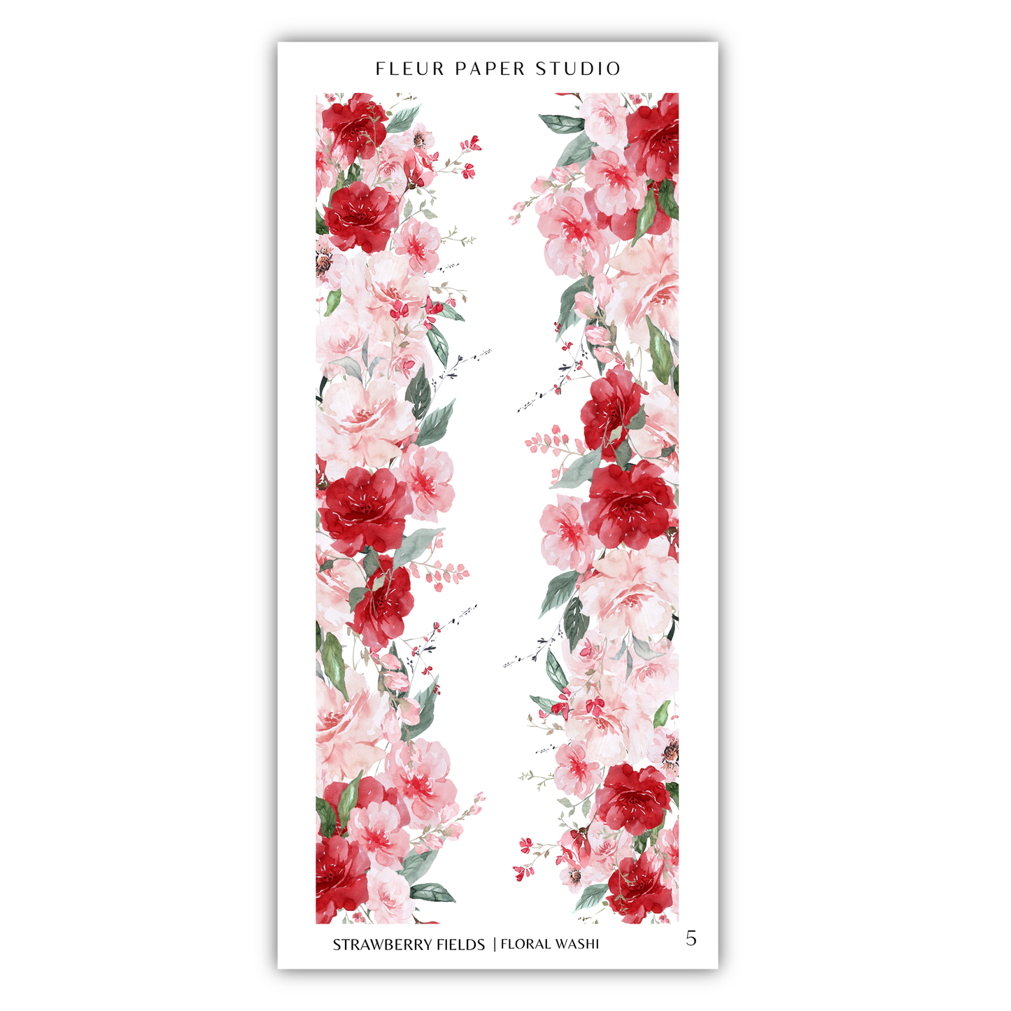a floral design with red and pink flowers arranged in a vertical pattern.