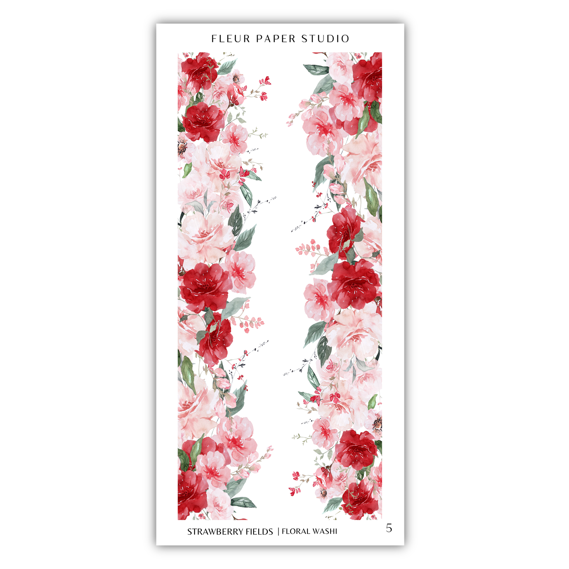 a floral design with red and pink flowers arranged in a vertical pattern.