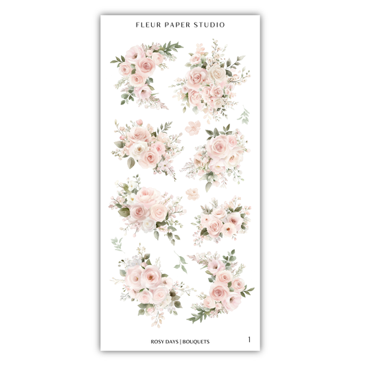 a collection of floral arrangements, including various bouquets of roses and greenery. The text "FLÉR PAPER STUDIO" is visible, indicating the source or publisher of the image.