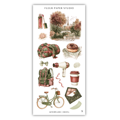 The image is a collection of various objects and scenes, including a bicycle, a backpack, a cup, a donut, a tree, and a bird, all set against a backdrop of a cityscape.
