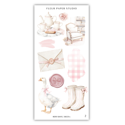 various decorative items, including a teapot, a chair, a cake, a seal, a duck, and a pair of boots, all arranged in a visually appealing manner.