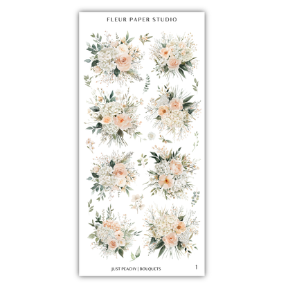 a collection of floral arrangements, including various bouquets and floral designs. The images showcase different types of flowers, such as roses, peonies, and other blooms, arranged in a visually appealing manner. The text "FLÉR PAPER STUDIO" is visible, indicating the source or publisher of the images.