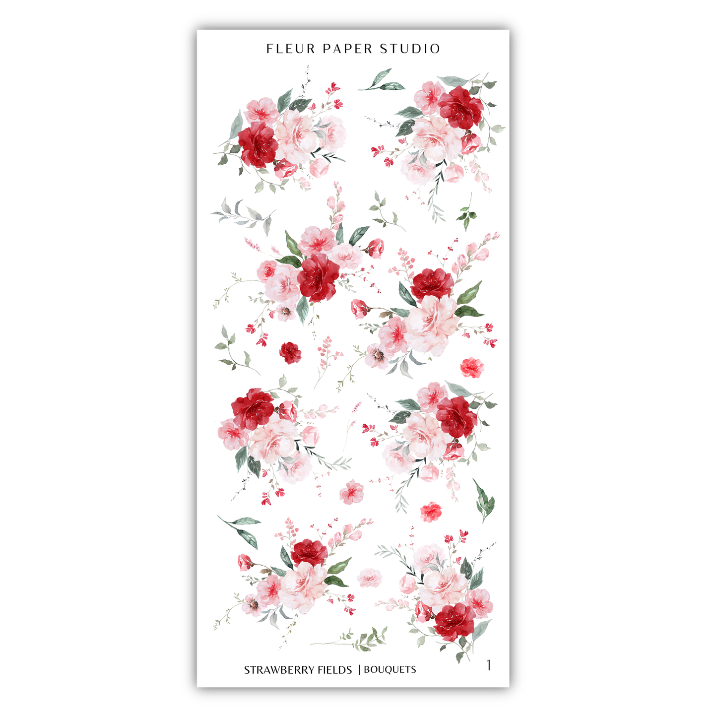 The image is a collage of various floral designs, including red and pink flowers, along with leaves and greenery. The text "FLÉR PAPER STUDIO" is visible, indicating the source or creator of the floral designs.