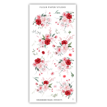 The image is a collage of various floral designs, including red and pink flowers, along with leaves and greenery. The text "FLÉR PAPER STUDIO" is visible, indicating the source or creator of the floral designs.