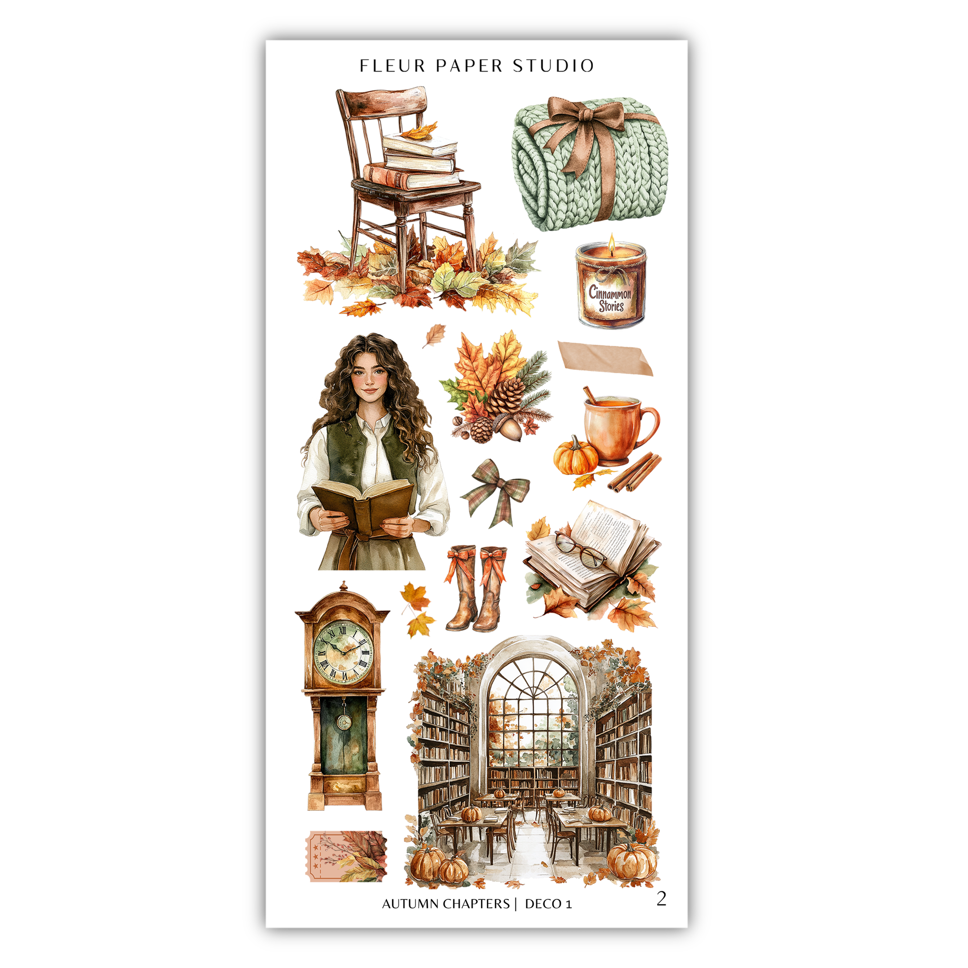 a sticker sheet with a picture of a woman reading a book