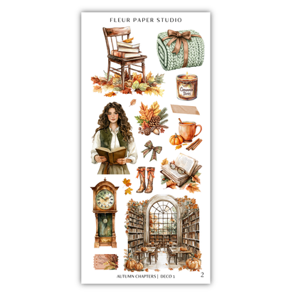 a sticker sheet with a picture of a woman reading a book