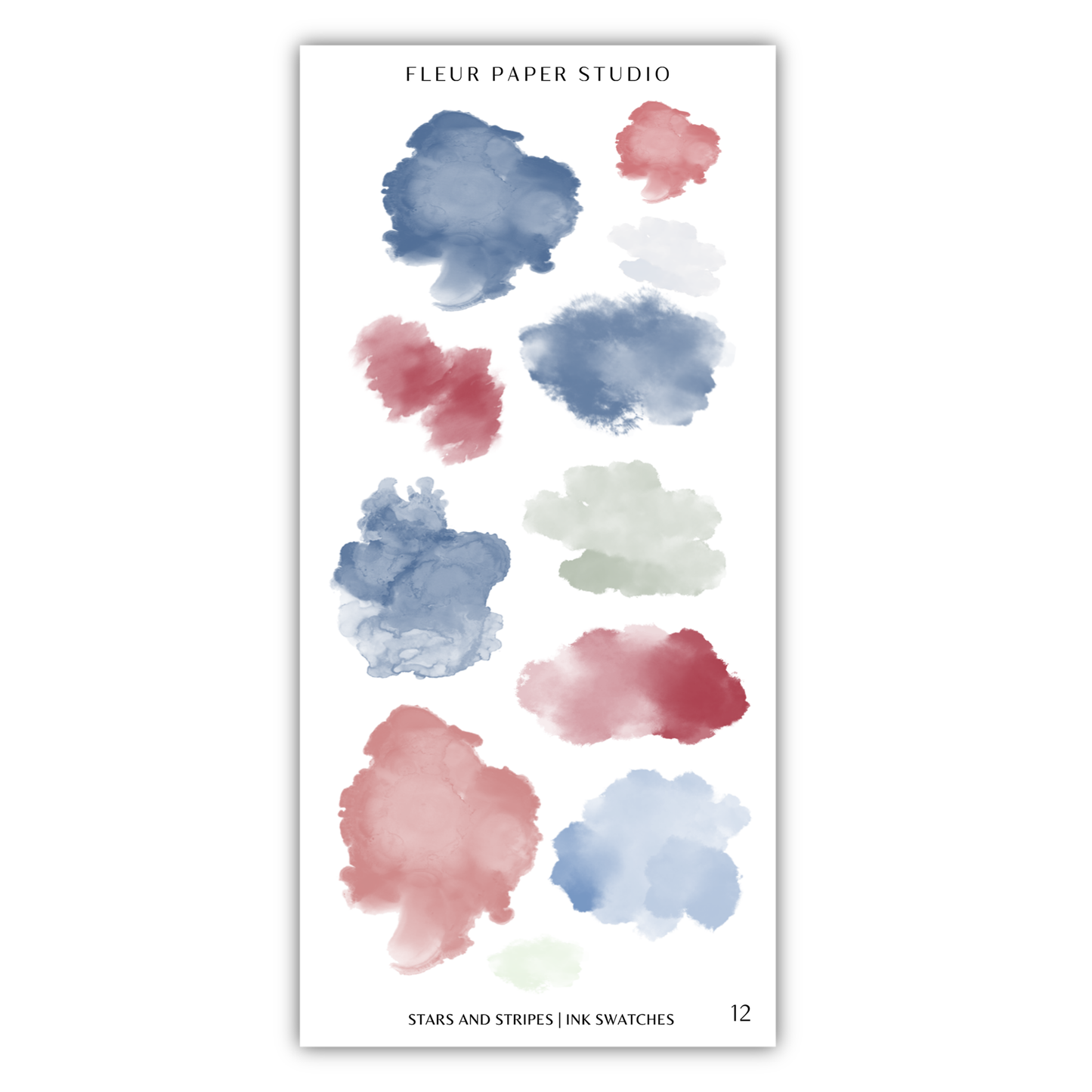 a collection of abstract watercolor brush strokes in various colors, including blue, red, and green, arranged in a vertical format.