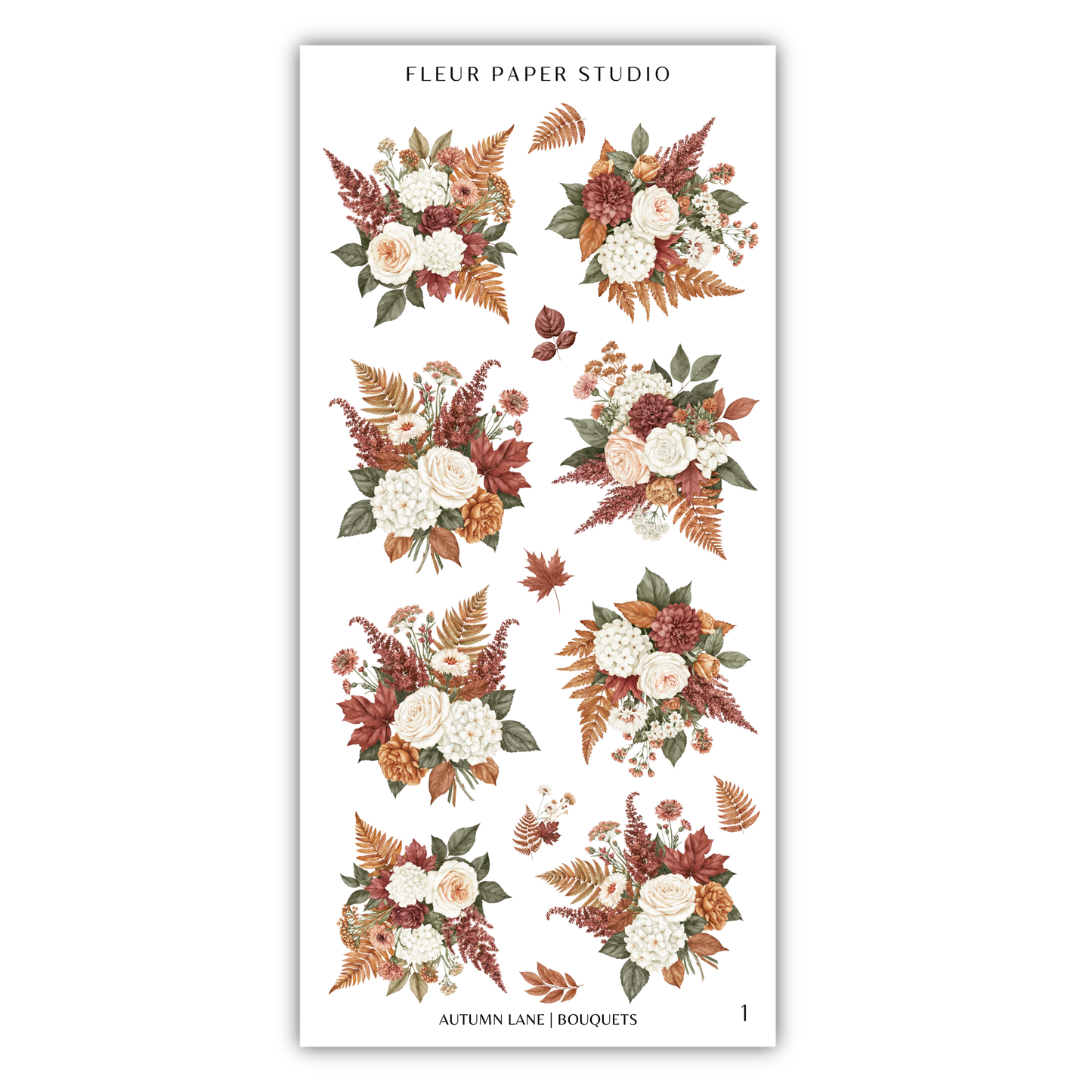 a collection of floral arrangements, including bouquets and leaves, arranged in a grid-like pattern. The text "FLÉR PAPER STUDIO" is visible, indicating the source or publisher of the image.