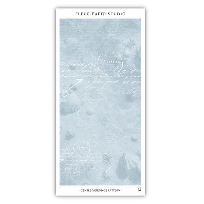 The image is a collage of various images, including a blue background with a pattern of seashells and a white background with a pattern of text.