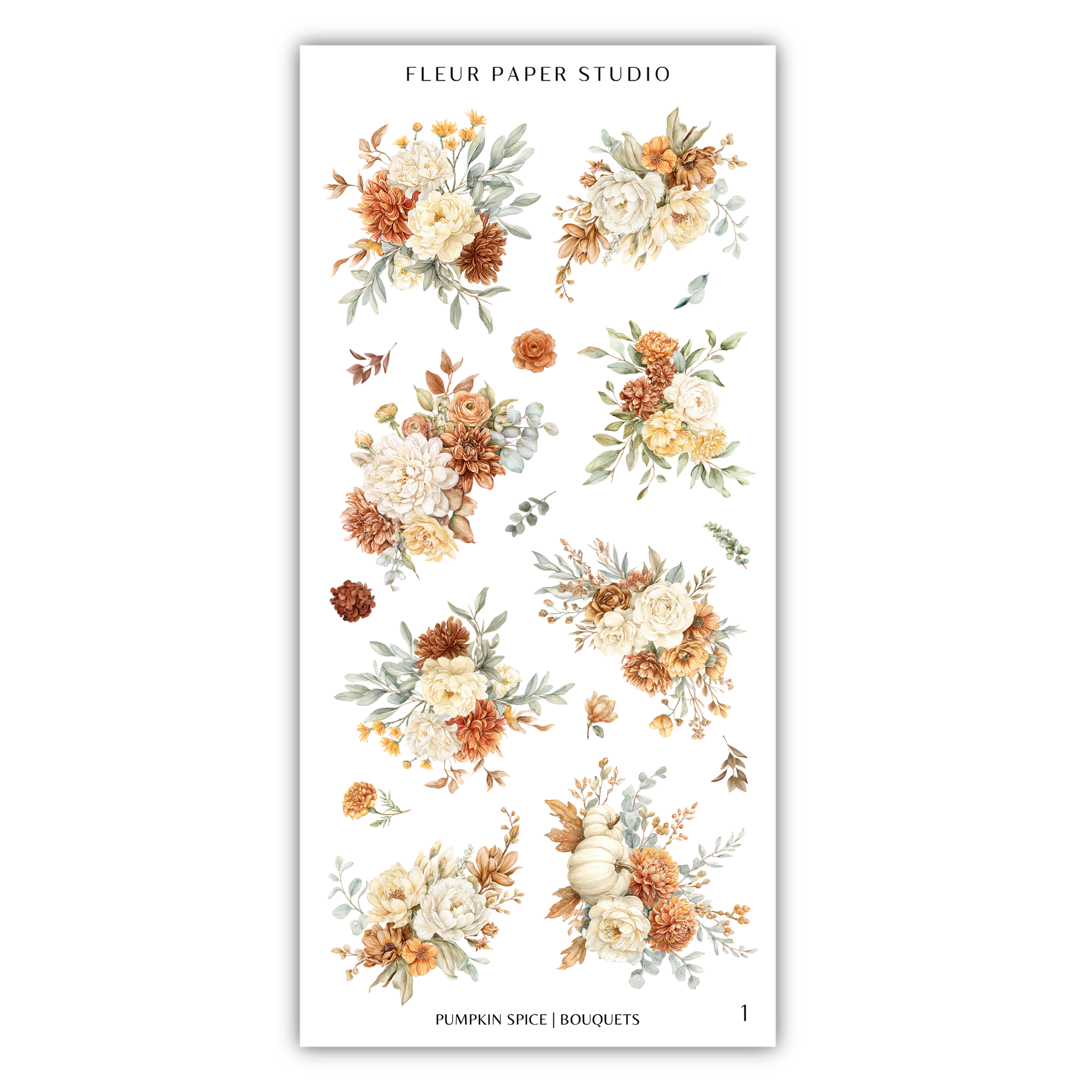 a collection of floral arrangements, including various types of flowers and foliage, as well as pumpkins and other autumn-themed elements. The image is a collage of multiple images, and the text "Pumpkin Spice Bouquets" is visible, indicating the theme of the floral arrangements.