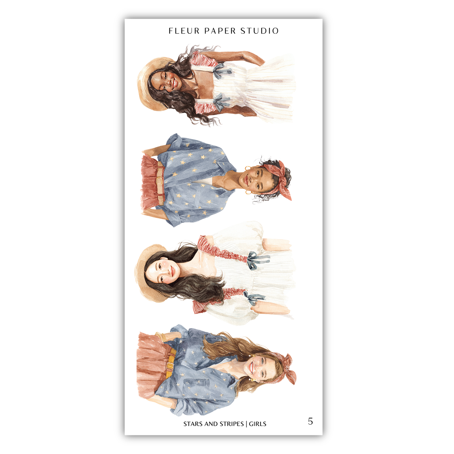 The image is a collage of four different illustrations of women in various outfits and poses, including a woman in a white dress and hat, a woman in a blue dress and hat, a woman in a pink dress and hat, and a woman in a blue dress and hat.