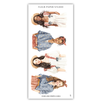 The image is a collage of four different illustrations of women in various outfits and poses, including a woman in a white dress and hat, a woman in a blue dress and hat, a woman in a pink dress and hat, and a woman in a blue dress and hat.