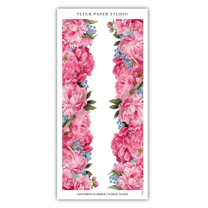 a floral design with pink and blue flowers arranged in a vertical pattern.