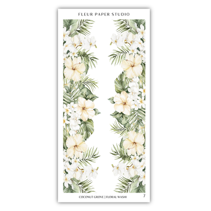 a floral border with white flowers and green leaves, creating a decorative and natural design.