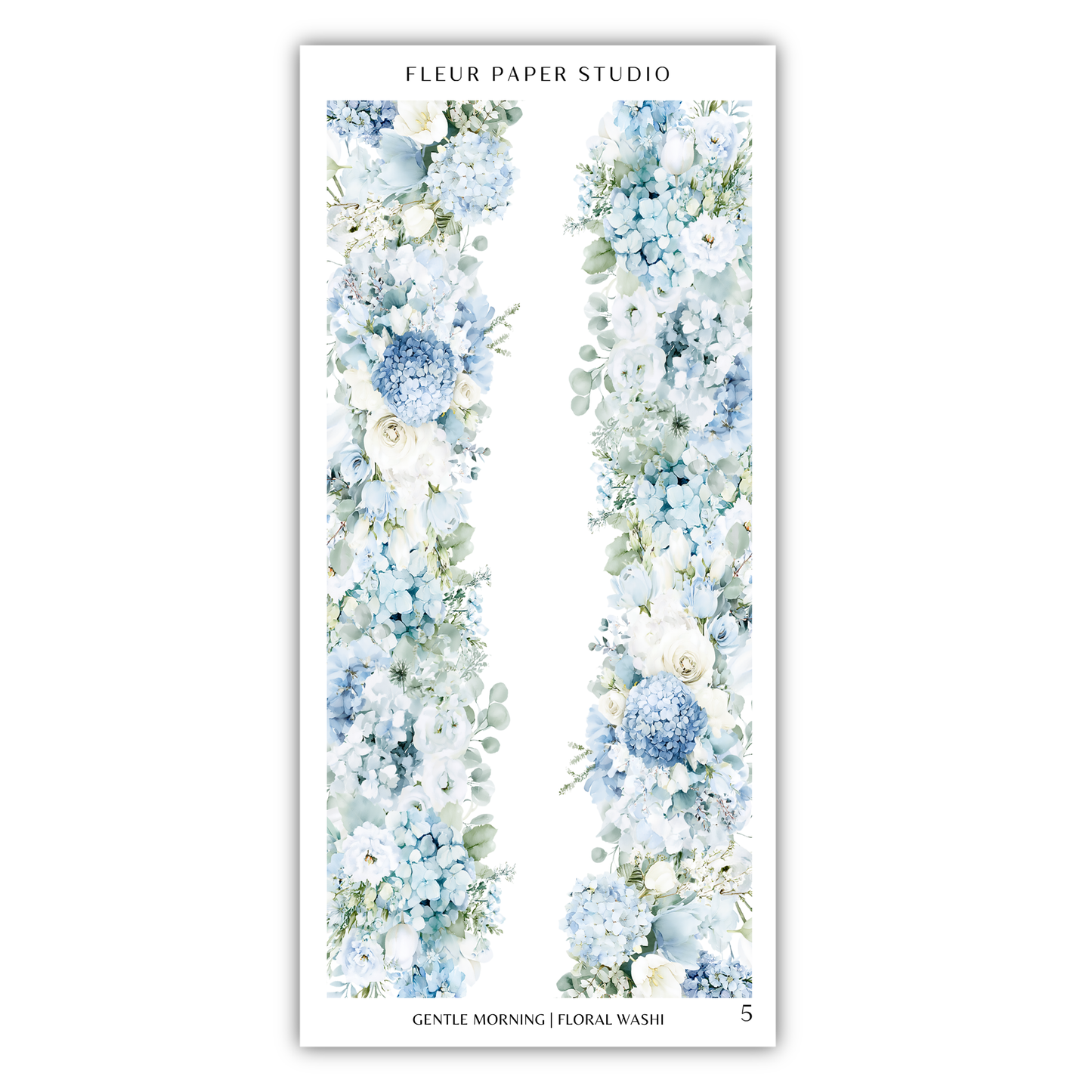 a floral design with blue and white flowers arranged in a vertical pattern.