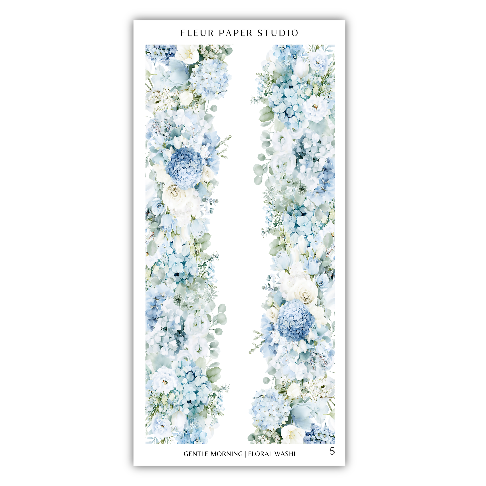 a floral design with blue and white flowers arranged in a vertical pattern.
