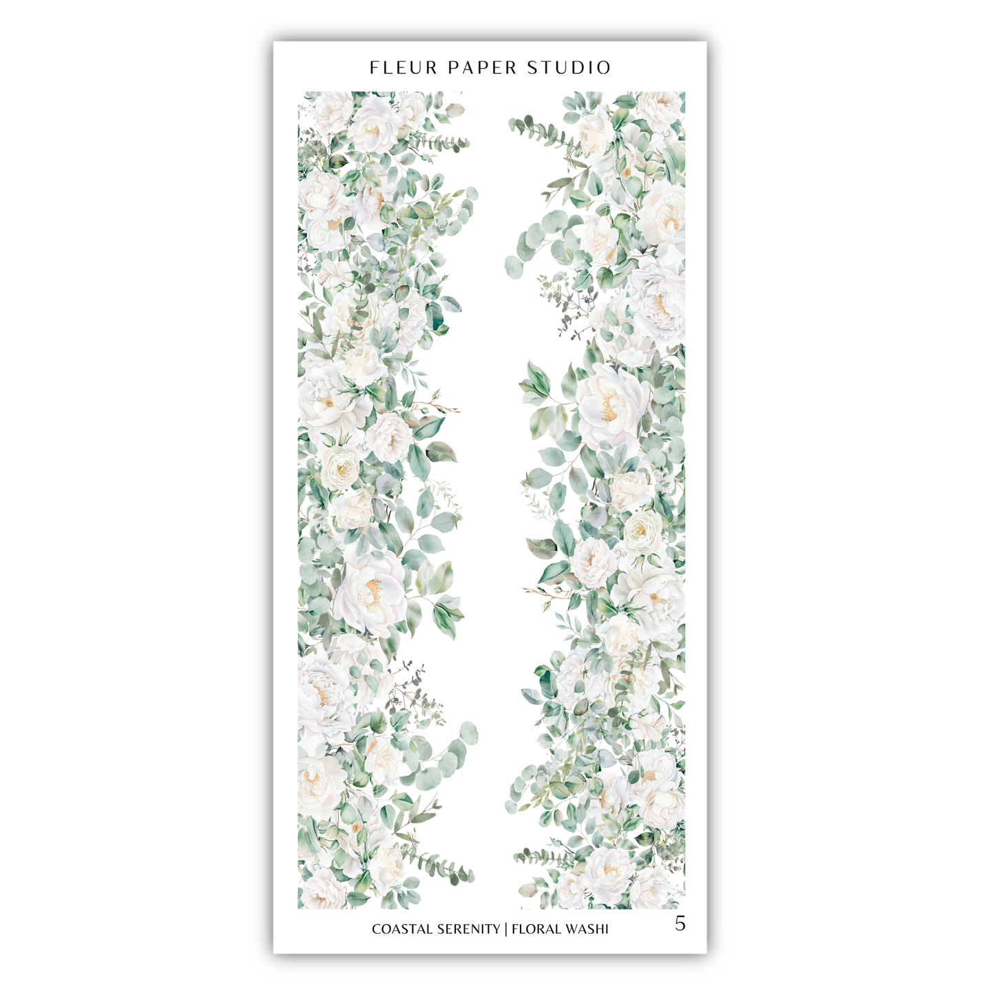 The image is a floral wallpaper design with a repeating pattern of white flowers and greenery.