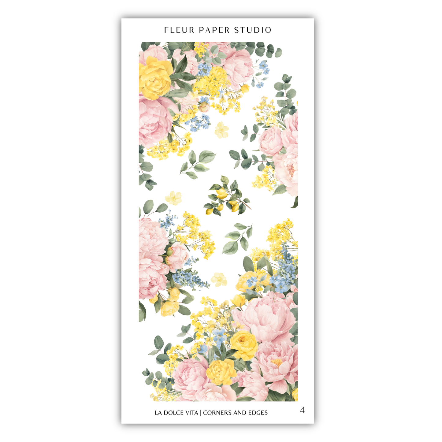 The image is a collage of various floral designs, including pink and yellow flowers, along with leaves and greenery. The collage is titled "LESEN" and features the text "LA Dolce Vita (CORNERS AND EDGES)" at the bottom.