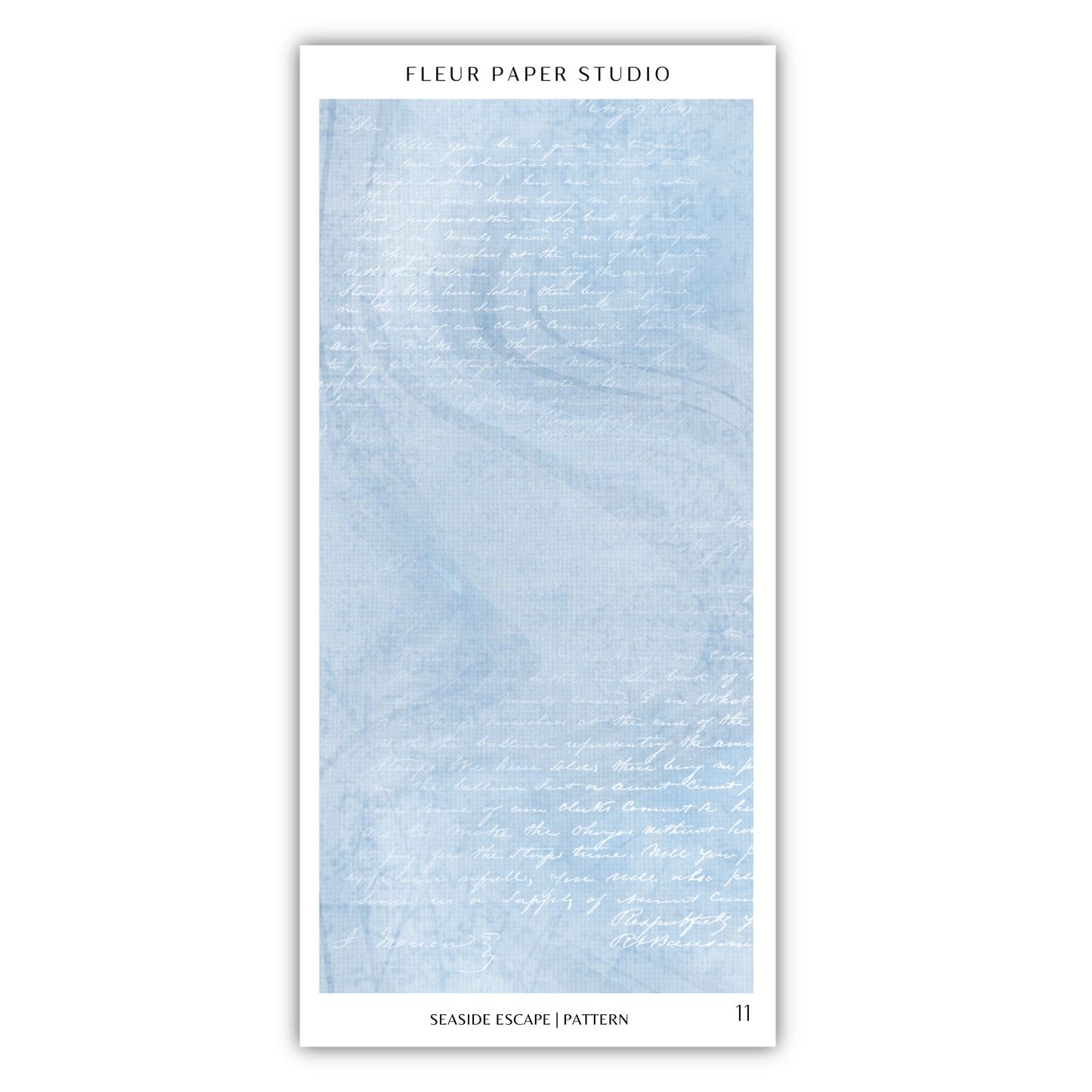 The image is a collage of various images, including a blue marble-like texture and handwritten text. The text appears to be in a cursive or handwritten style, and it is not possible to provide a detailed description of each individual image without resorting to redundancy or vague wording. The collage is titled "Fleur Paper Studio" and "Seaside Escape / Pattern" is written at the bottom, indicating the content and subject matter of the collage.