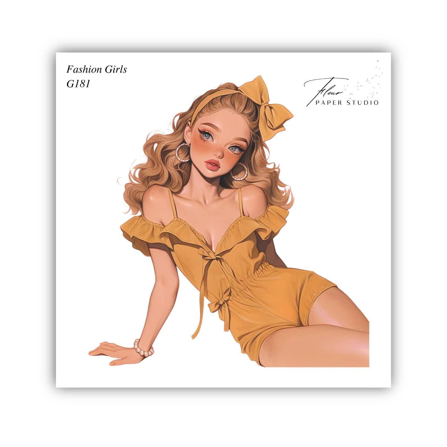 A stylized illustration of a young woman with long, curly hair wearing a yellow dress and a headband.
