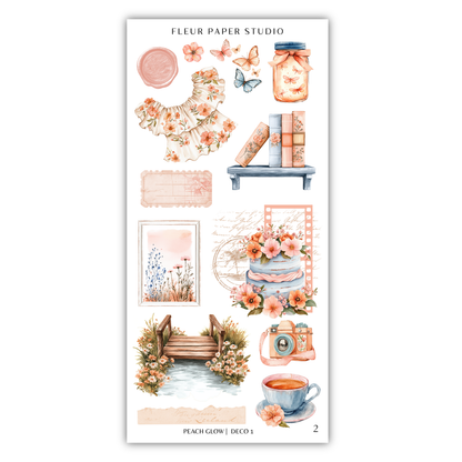 various decorative and artistic elements, including a dress, flowers, books, a jar, a cake, a bench, a camera, and a cup. The image is a collage of different objects and scenes, and it does not contain any text that can be described in fewer than 500 characters.
