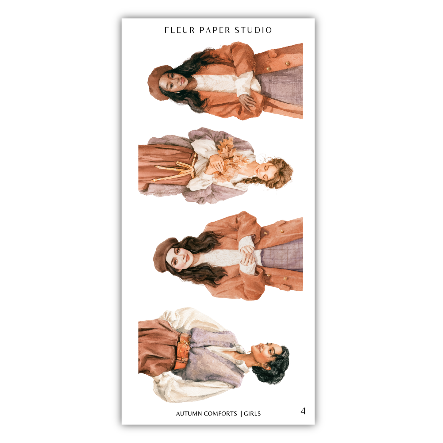The image is a collage of four different illustrations of women in various poses and outfits, with the text "Autumn Comforts (Girls)" at the bottom.