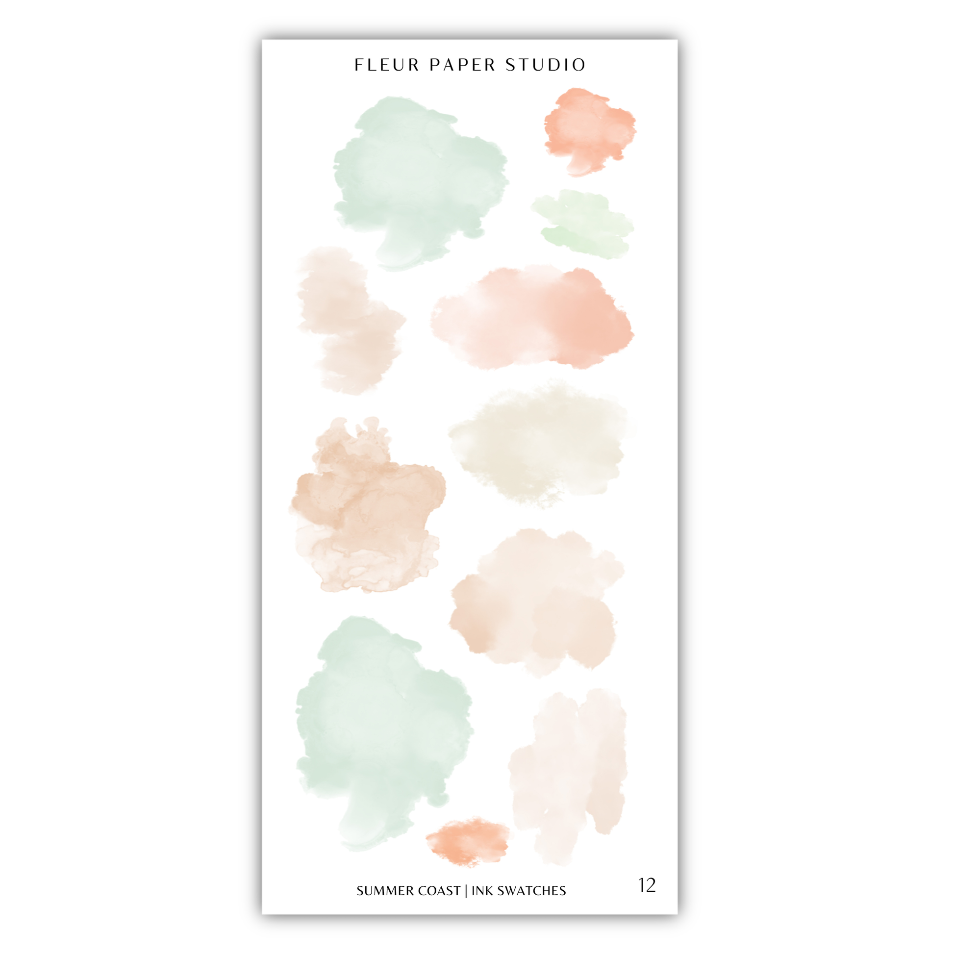 a collection of abstract watercolor brush strokes in various pastel colors, including light green, peach, and mint, arranged in a grid-like pattern.