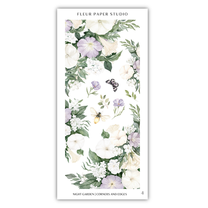 The image is a floral pattern featuring various flowers, leaves, and butterflies.