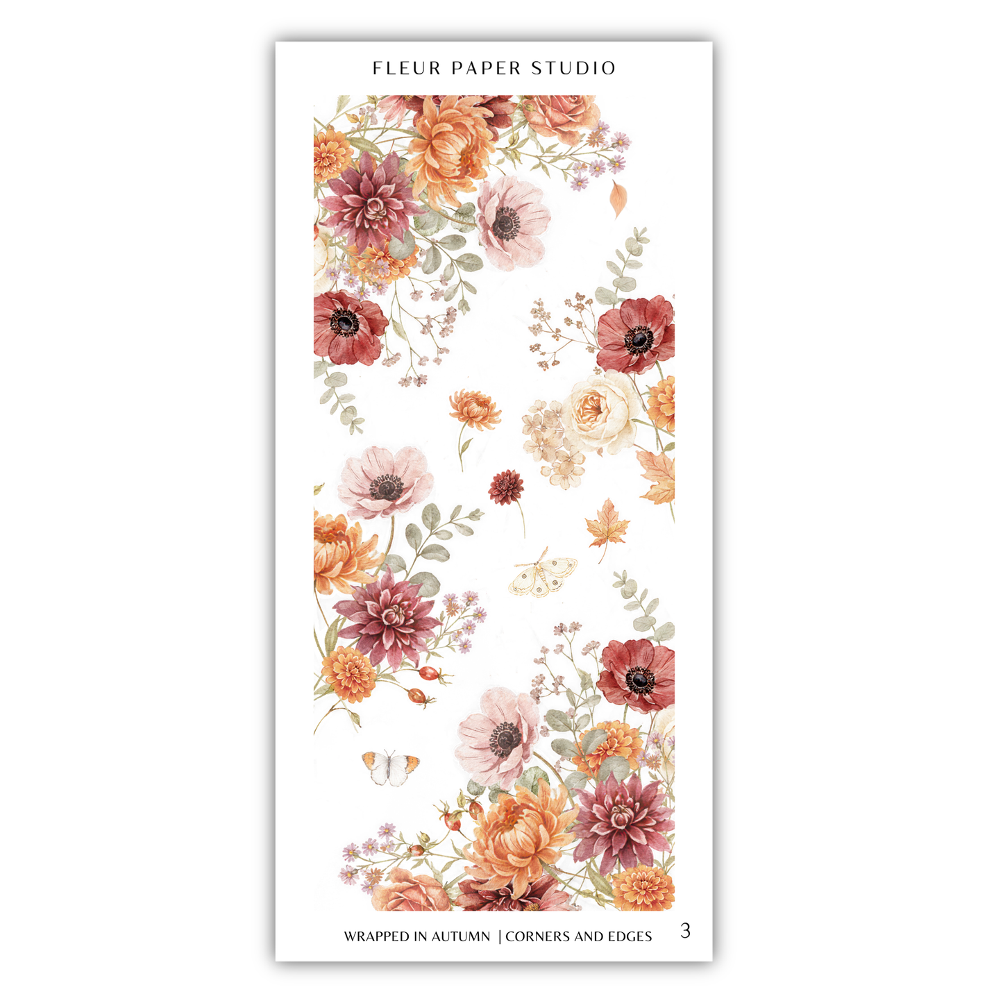 The image is a collage of various floral designs, including flowers and leaves, arranged in a vertical orientation. The text "FLÉR PAPER STUDIO" is visible at the top of the image, and the phrase "WRAPPED IN AUSTIN" is located at the bottom.