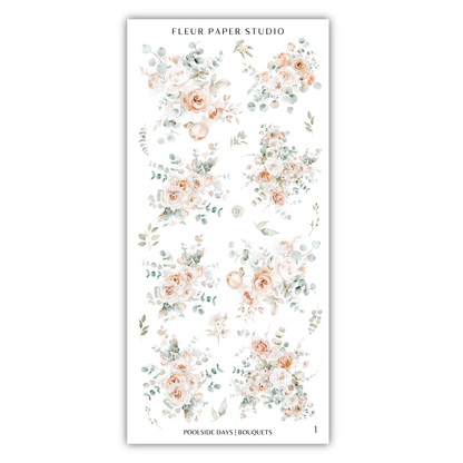a collection of floral designs, including various types of flowers and leaves, arranged in a visually appealing manner.