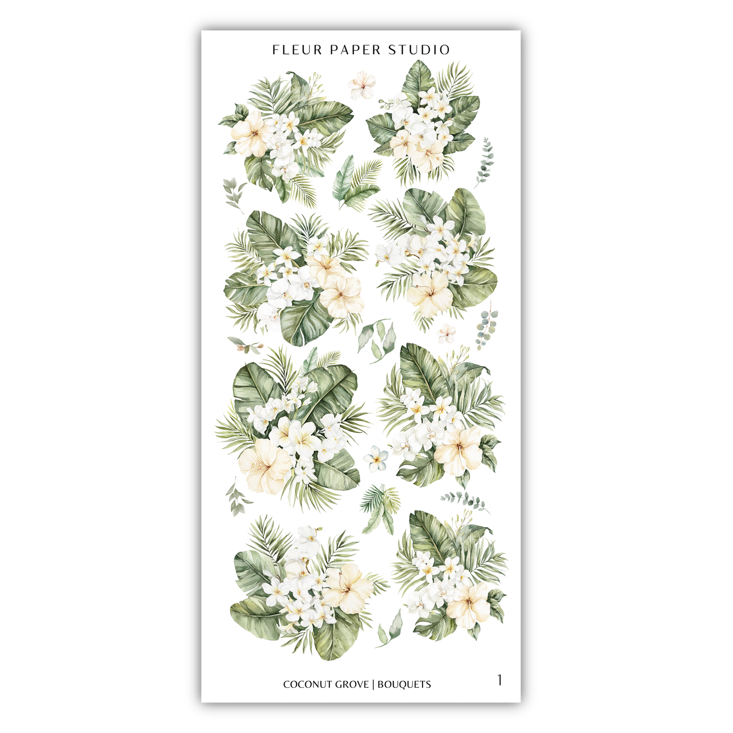 The image is a collage of various floral arrangements, including white flowers and green leaves, arranged in a repeating pattern.