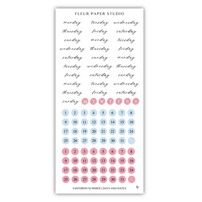 The image is a calendar and sticker set for the Fleur Paper Studio, featuring a calendar with days of the week and a set of stickers with dates.